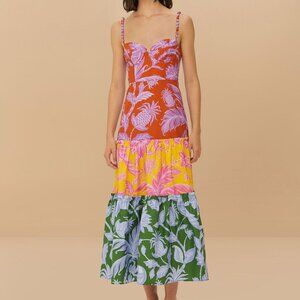 FARM Rio Mixed Tropical Swing Sleeveless Midi Dress